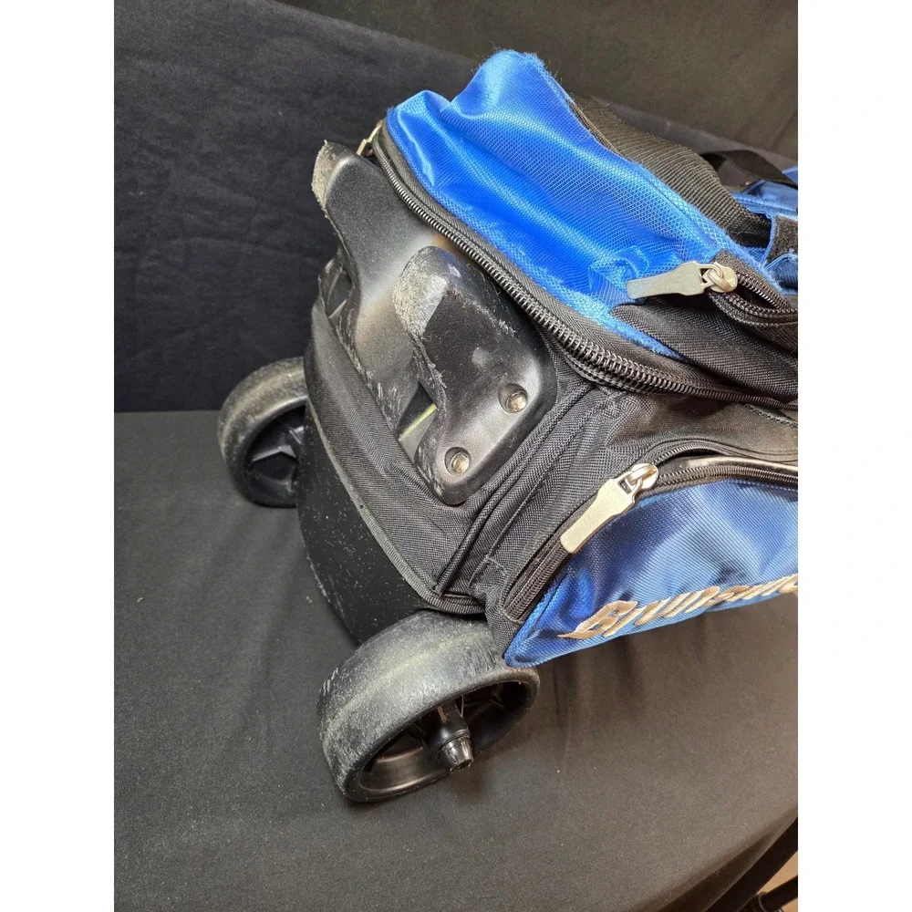Brunswick Double Ball Bowling Bag Rolling 2 Ball Roller Blue Black Wheels